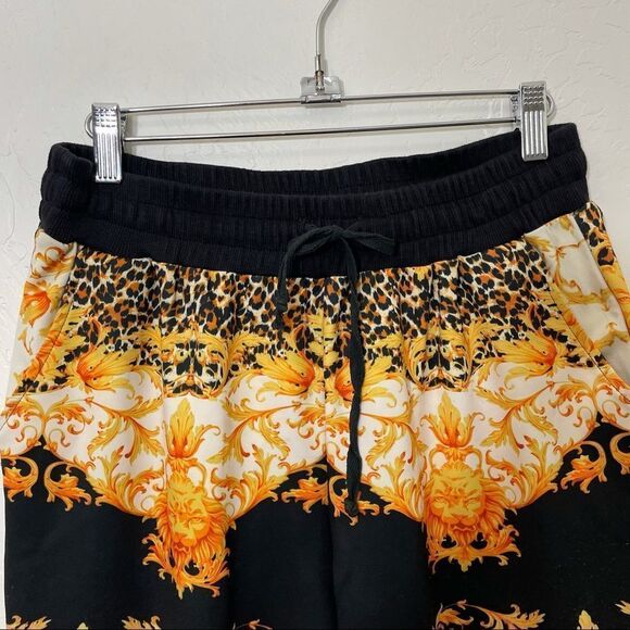 MINKPINK Imperial Jungle Jogger Pants Lion Head Black Orange Leopard Print - Picture 3 of 13